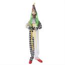 5 Ft. 6\ Hanging Animated Multicolored Clown with Green Hair Halloween Decoration
