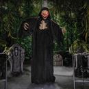 5 Ft. 10 3/4" Animated Standing Skeleton Reaper with Black Cloak Halloween Decoration