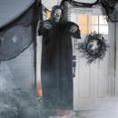 5 Ft. Animated Eyes Hanging Skeleton Reaper with Black Robe Halloween Decoration