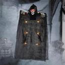 35 1/2" Hanging Light-Up Skeleton with Hooded Black Cloak Halloween Decoration