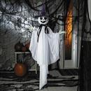 39 1/4" Animated Hanging Smiling Ghost with Witch Hat & Black Bow Halloween Decoration