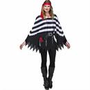Adults Pirate Black, White & Red Polyester Poncho-One Size Costume
