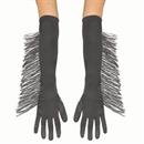 Adults Long Polyester Gloves with Black Fringe Costume Accessory