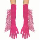 Adults Long Polyester Gloves with Pink Fringe Costume Accessory