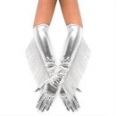 Adults Metallic Silver Fringe Long Gloves Costume Accessory