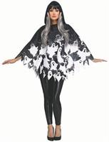 Adults Black & White Polyester Classic Ghost Poncho Costume Accessory