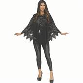 Adults Black & White Polyester Classic Spider Web Poncho Costume Accessory