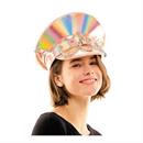 Adults Pink Iridescent Captain Hat with Silver Chains