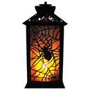 Flaming LED Plastic Lantern with Spider Halloween Decoration 11.5"