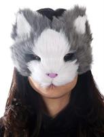 KIDS OR ADULTS BLACK KITTY CAT FELINE HALF LATEX FACE MASK COSTUME TB27620