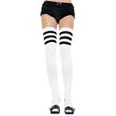 White Ribbed Thigh Highs With Black 3 Stripe